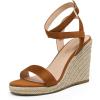 DREAM PAIRS Womens Open Toe Espadrilles Dressy Platform Sandals Buckle Ankle Strap Stylish Wedges Summer Dressy Sandals(Tan/Suede)