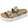 DREAM PAIRS Women’s Platform Sandals Wedge Chunky Heel Slip-on Comfort Slides with Arch Support Cork Footbed Adjustable Buckle Summer Slide Sandals(Beige)