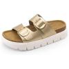 DREAM PAIRS Women’s Platform Sandals Wedge Chunky Heel Slip-on Comfort Slides with Arch Support Cork Footbed Adjustable Buckle Summer Slide Sandals(Gold)