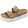 DREAM PAIRS Women’s Platform Sandals Wedge Chunky Heel Slip-on Comfort Slides with Arch Support Cork Footbed Adjustable Buckle Summer Slide Sandals(Taupe)
