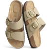 DREAM PAIRS Women’s Slides Soft Genuine Footbed Sandals Comfortable Adjustable Double Buckle Slip-on Flat Sandals with Arch Support Frame Dual Slippers for Summer 2026(Taupe)
