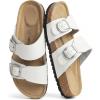 DREAM PAIRS Women’s Slides Soft Genuine Footbed Sandals Comfortable Adjustable Double Buckle Slip-on Flat Sandals with Arch Support Frame Dual Slippers for Summer 2026(White)