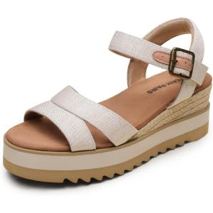 DREAM PAIRS Wedge Sandals for Women Espadrille Platform Sandals Open Toe Ankle Strap Low Wedges Heel Comfortable Sandals for Summer(Beige)