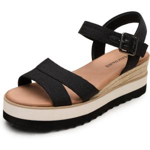 DREAM PAIRS Wedge Sandals for Women Espadrille Platform Sandals Open Toe Ankle Strap Low Wedges Heel Comfortable Sandals for Summer(Black)