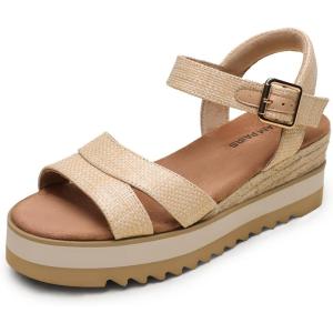 DREAM PAIRS Wedge Sandals for Women Espadrille Platform Sandals Open Toe Ankle Strap Low Wedges Heel Comfortable Sandals for Summer(Natural)