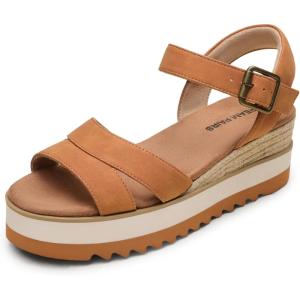 DREAM PAIRS Wedge Sandals for Women Espadrille Platform Sandals Open Toe Ankle Strap Low Wedges Heel Comfortable Sandals for Summer(Tan)