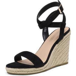 DREAM PAIRS Womens Open Toe Espadrilles Dressy Platform Sandals Buckle Ankle Strap Stylish Wedges Summer Dressy Sandals(Black/Suede)