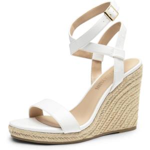 DREAM PAIRS Womens Open Toe Espadrilles Dressy Platform Sandals Buckle Ankle Strap Stylish Wedges Summer Dressy Sandals(White-pu)
