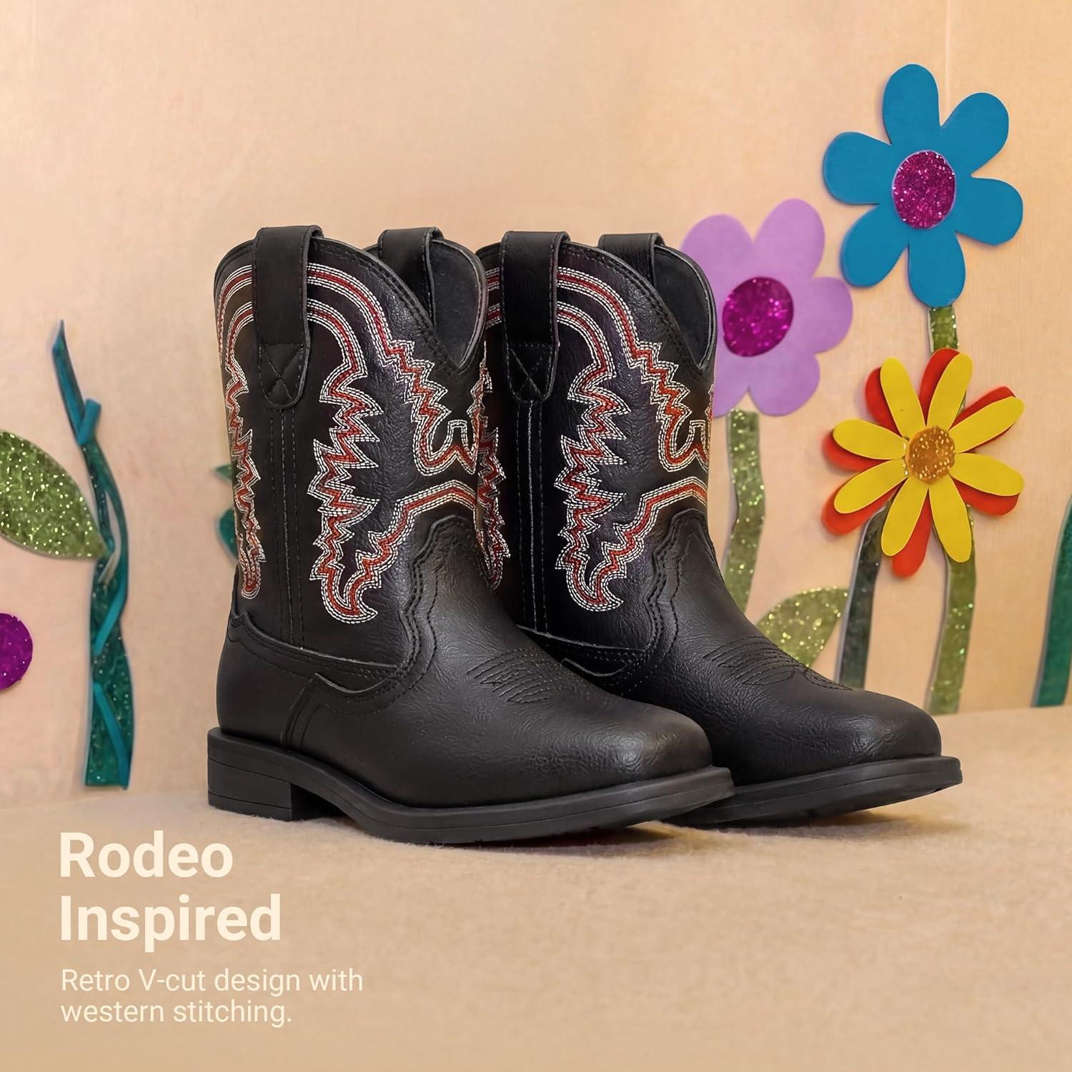 image:imageDREAM PAIRS Toddler Boys Girls Cowboy Cowgirl Boots Little Kids Western Square Toe Riding Mid Calf BootsBlack