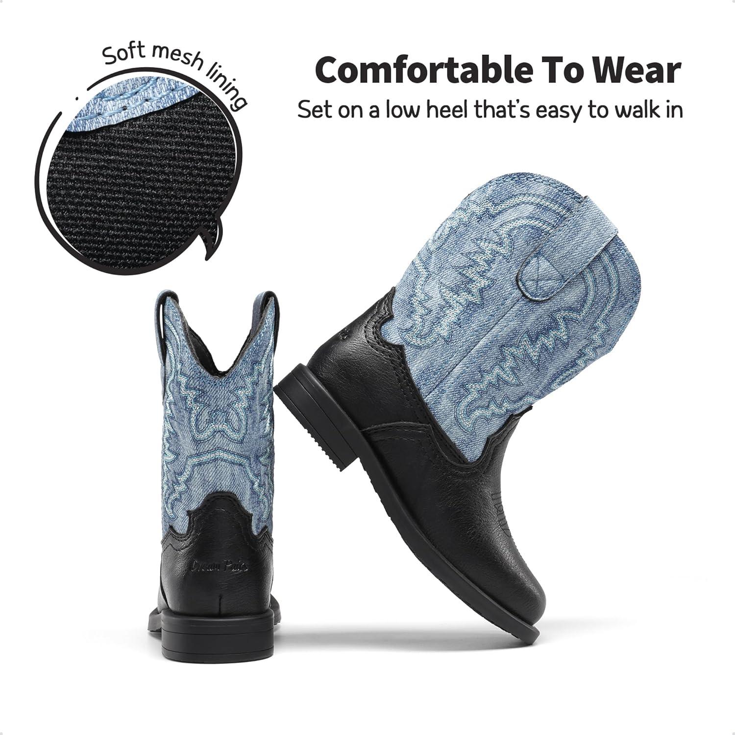 image:imageDREAM PAIRS Toddler Boys Girls Cowboy Cowgirl Boots Little Kids Western Square Toe Riding Mid Calf BootsBlueBlack