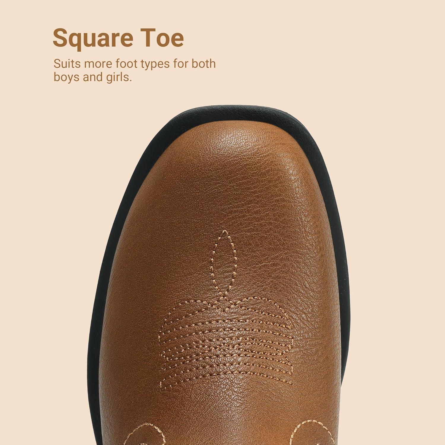 image:imageDREAM PAIRS Toddler Boys Girls Cowboy Cowgirl Boots Little Kids Western Square Toe Riding Mid Calf BootsBrown