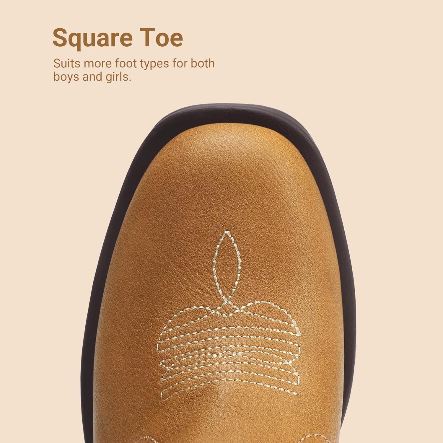 image:imageDREAM PAIRS Toddler Boys Girls Cowboy Cowgirl Boots Little Kids Western Square Toe Riding Mid Calf BootsCamelLight Brown