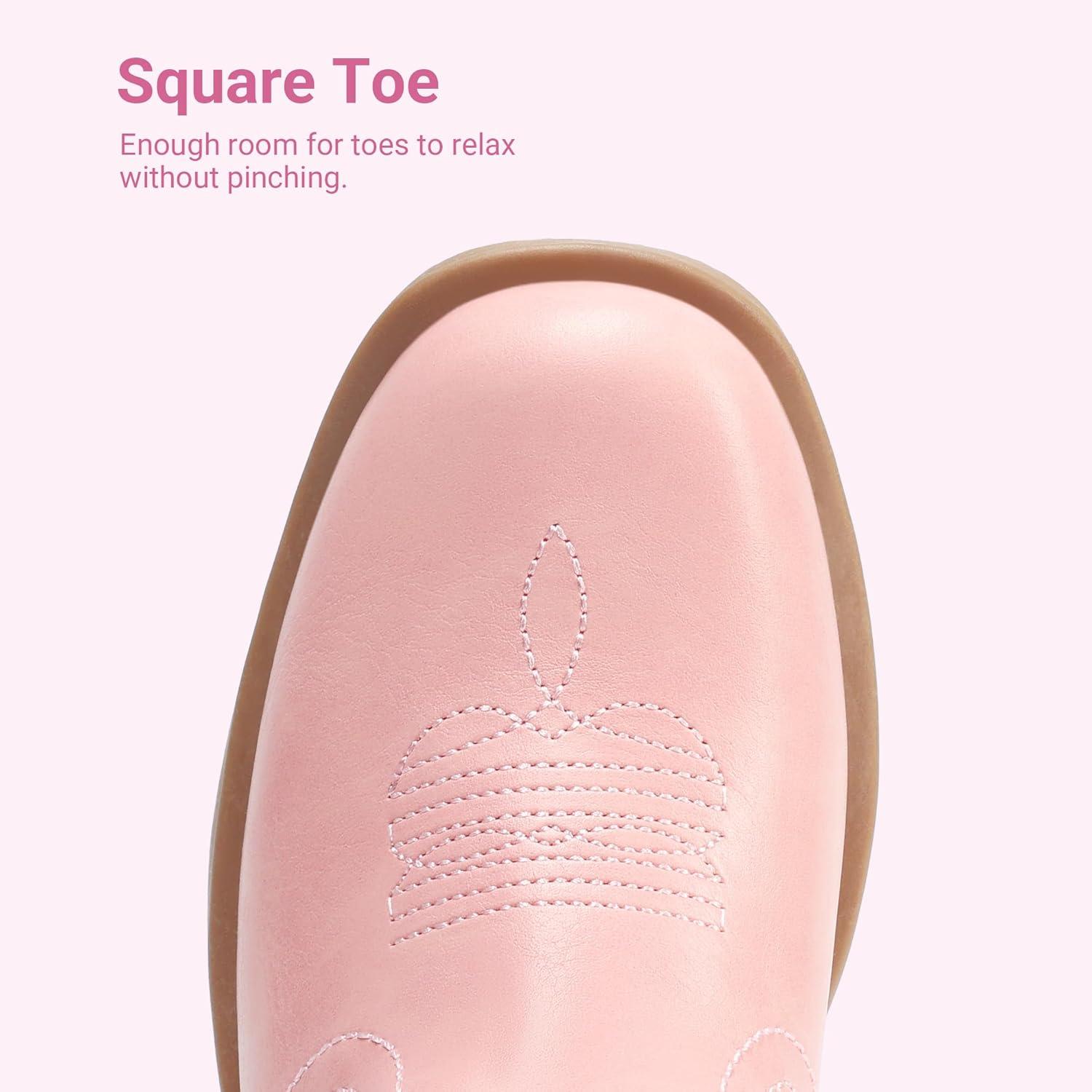 image:imageDREAM PAIRS Toddler Boys Girls Cowboy Cowgirl Boots Little Kids Western Square Toe Riding Mid Calf BootsPink