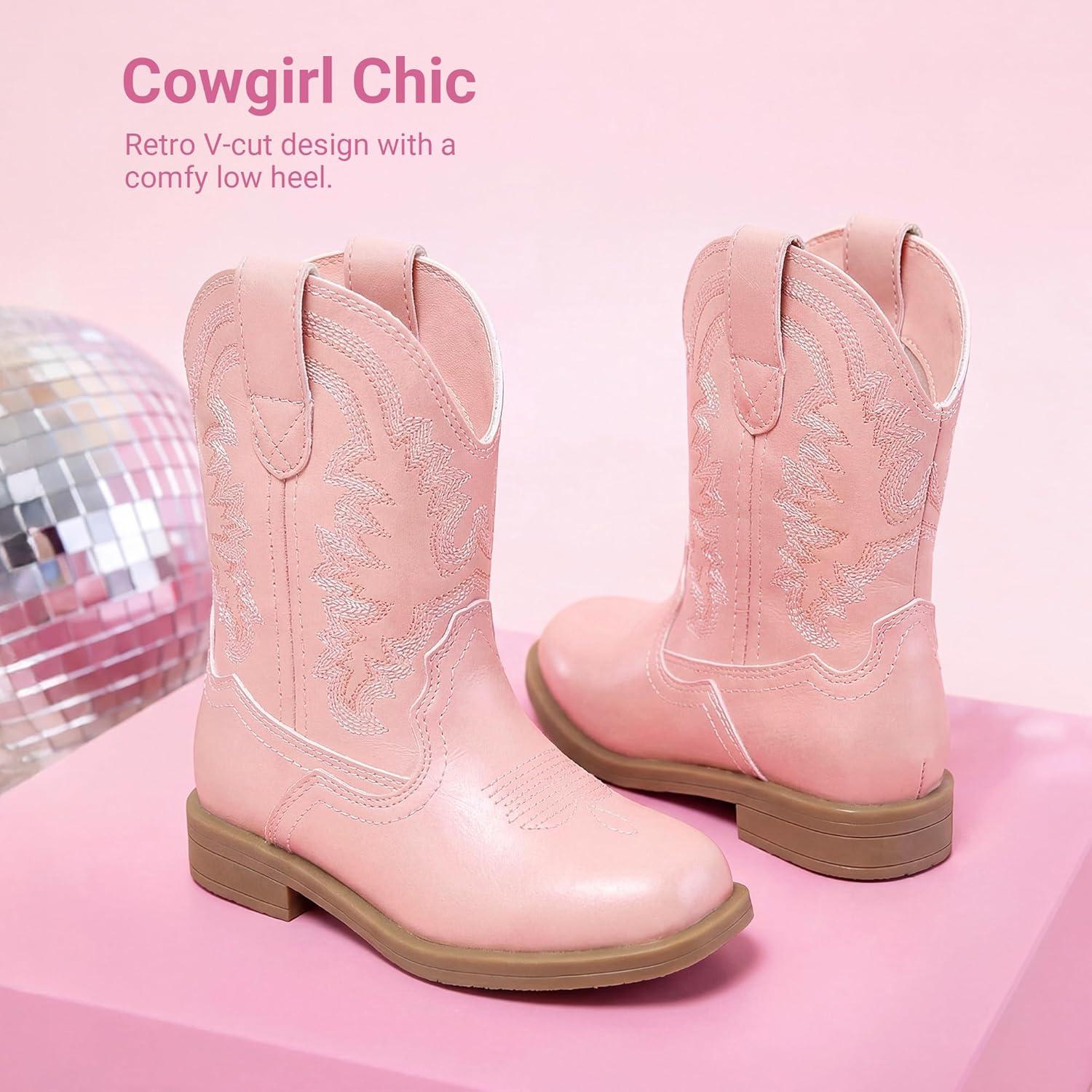 image:imageDREAM PAIRS Toddler Boys Girls Cowboy Cowgirl Boots Little Kids Western Square Toe Riding Mid Calf BootsPink