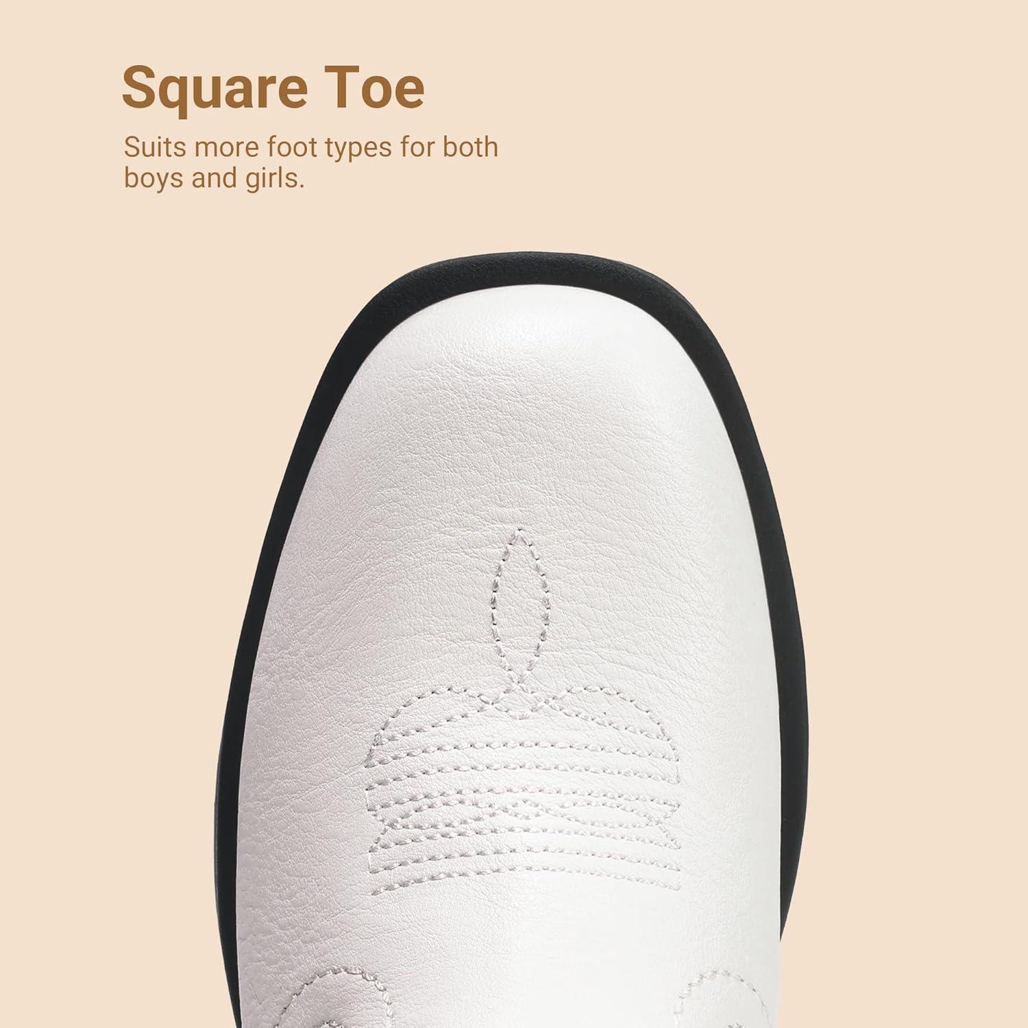 image:imageDREAM PAIRS Toddler Boys Girls Cowboy Cowgirl Boots Little Kids Western Square Toe Riding Mid Calf BootsWhite