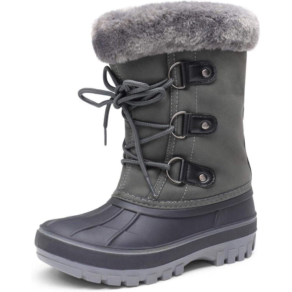 image:imageDREAM PAIRS Boys amp Girls Faux FurLined Winter Snow Boots for LittleBig KidsGrey