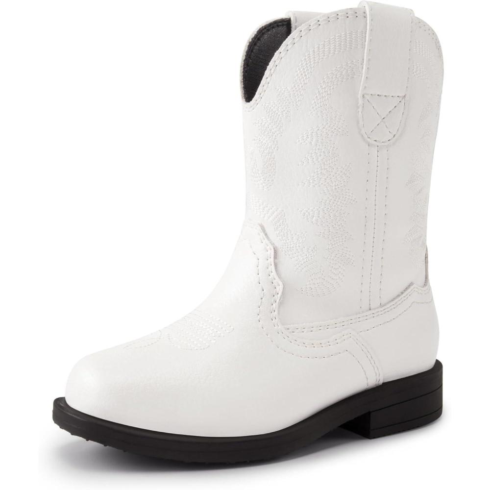 image:imageDREAM PAIRS Toddler Boys Girls Cowboy Cowgirl Boots Little Kids Western Square Toe Riding Mid Calf BootsWhite