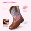 DREAM PAIRS Toddler Boys Girls Cowboy Cowgirl Boots Little Kids Western Square Toe Riding Mid Calf Boots(Brown/Multi)
