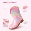DREAM PAIRS Toddler Boys Girls Cowboy Cowgirl Boots Little Kids Western Square Toe Riding Mid Calf Boots(Pink/Rainbow)