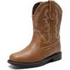 DREAM PAIRS Toddler Boys Girls Cowboy Cowgirl Boots Little Kids Western Square Toe Riding Mid Calf Boots(Brown)