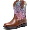 DREAM PAIRS Toddler Boys Girls Cowboy Cowgirl Boots Little Kids Western Square Toe Riding Mid Calf Boots(Brown/Multi)
