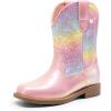 DREAM PAIRS Toddler Boys Girls Cowboy Cowgirl Boots Little Kids Western Square Toe Riding Mid Calf Boots(Pink/Rainbow)