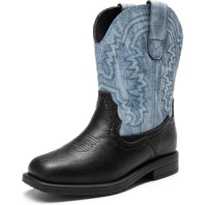 DREAM PAIRS Toddler Boys Girls Cowboy Cowgirl Boots Little Kids Western Square Toe Riding Mid Calf Boots(Blue/Black)
