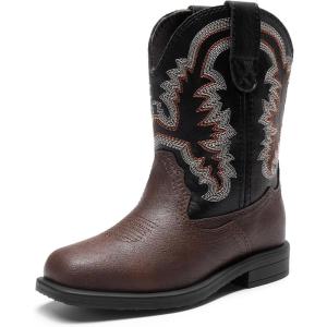 DREAM PAIRS Toddler Boys Girls Cowboy Cowgirl Boots Little Kids Western Square Toe Riding Mid Calf Boots(Dark Brown/Black)