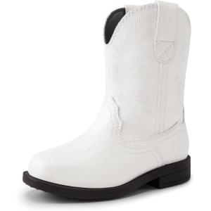 DREAM PAIRS Toddler Boys Girls Cowboy Cowgirl Boots Little Kids Western Square Toe Riding Mid Calf Boots(White)