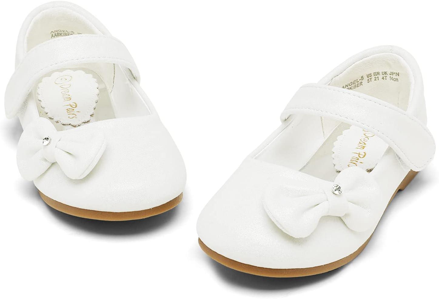 image:imageDREAM PAIRS Toddler Girls Dress Shoes Mary Jane Flats Girls School Uniform Flats Bow Ballerina ShoesIvory Satin