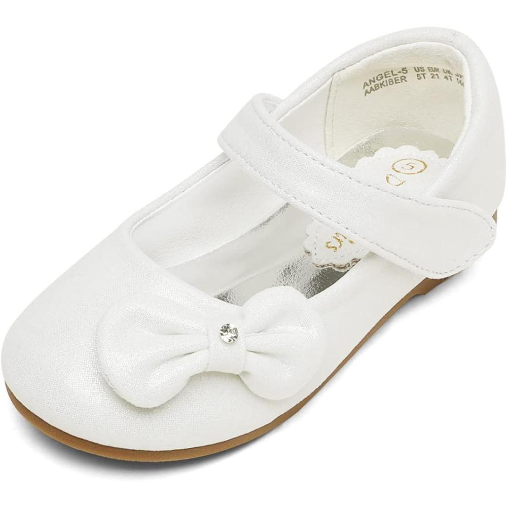 image:imageDREAM PAIRS Toddler Girls Dress Shoes Mary Jane Flats Girls School Uniform Flats Bow Ballerina ShoesIvory Satin