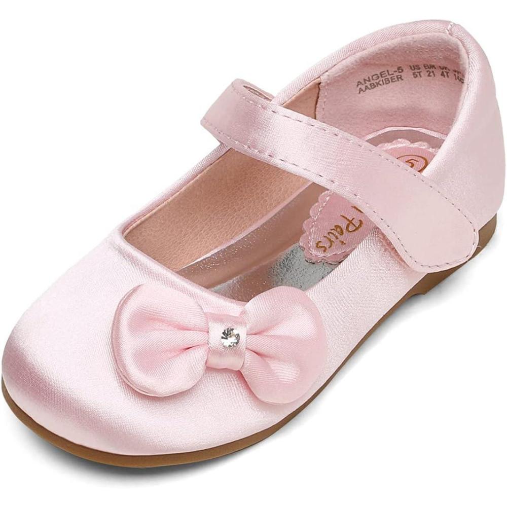 image:imageDREAM PAIRS Toddler Girls Dress Shoes Mary Jane Flats Girls School Uniform Flats Bow Ballerina ShoesPinkSatin