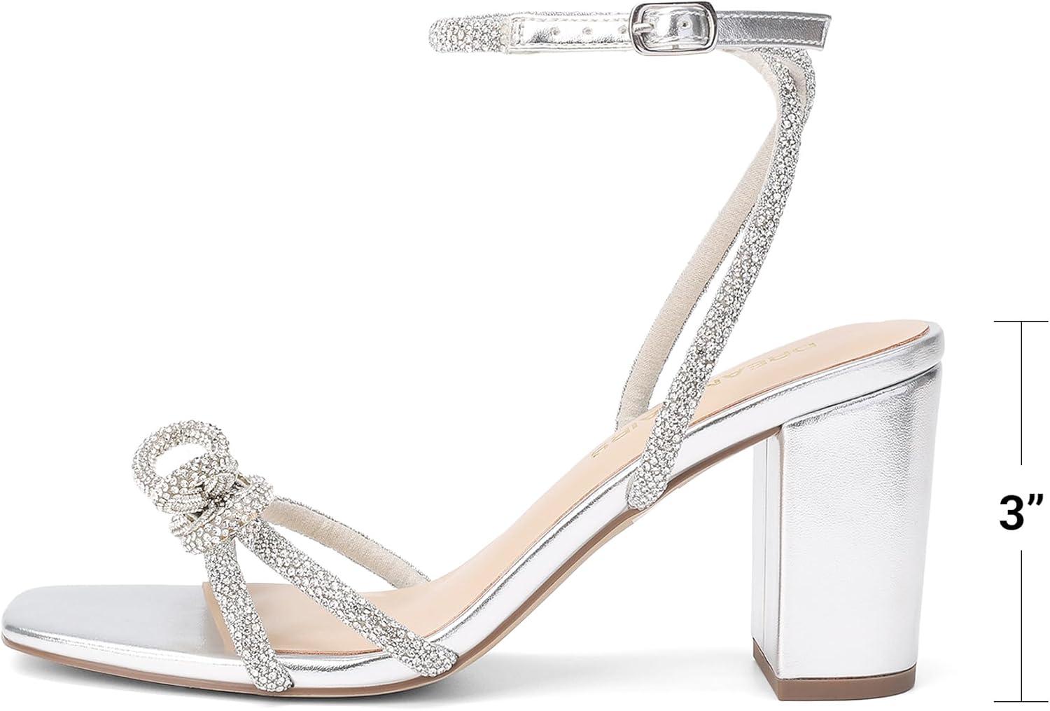 image:imageDREAM PAIRS Womens Bow Knot Chunky Block Heels Square Toe Slingback with Ankle Buckle Fashion Sandals Comfortable Dress Summer Shoes For Wedding Party Bridal PromSilver