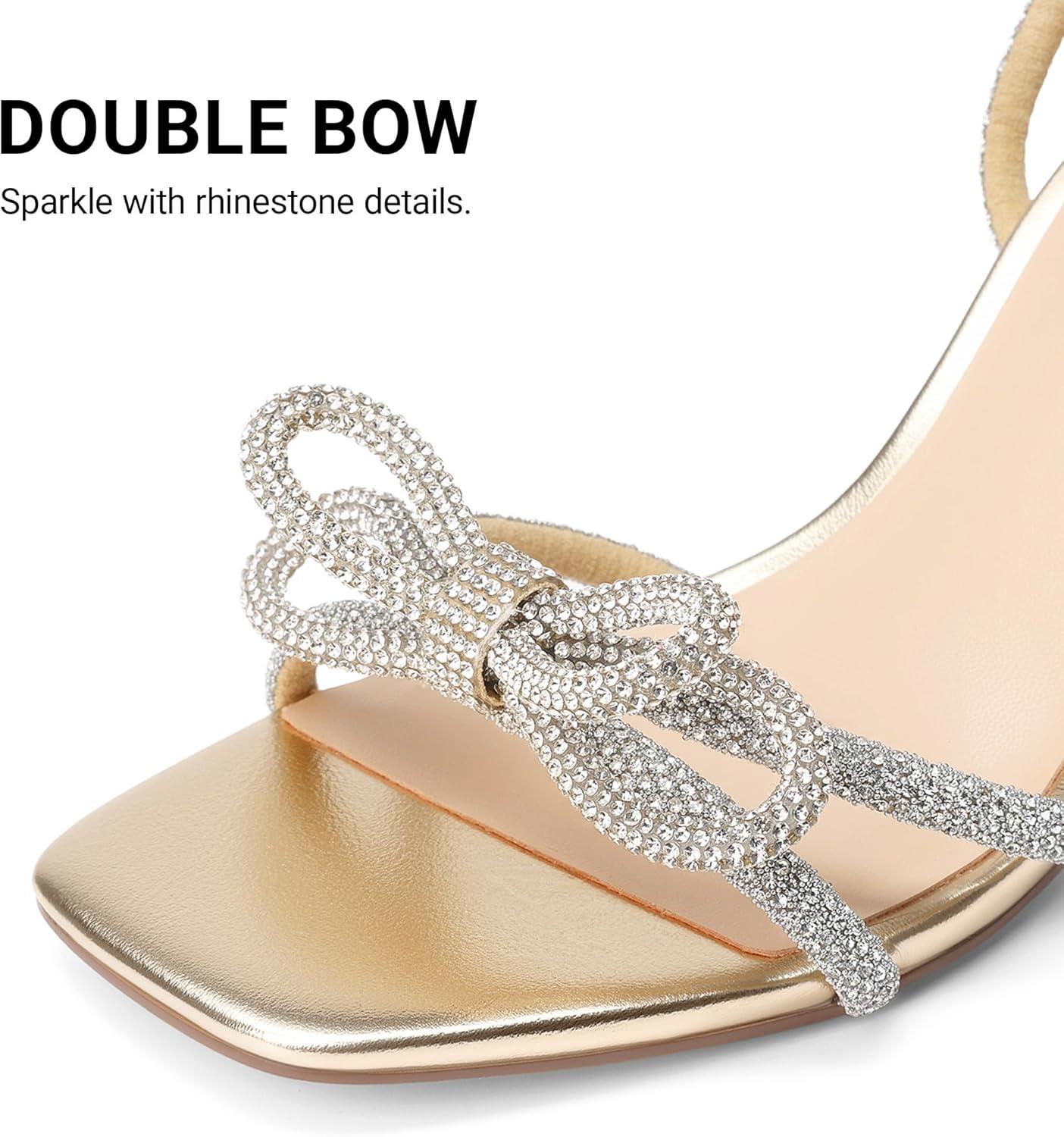 image:imageDREAM PAIRS Womens Bow Knot Chunky Block Heels Square Toe Slingback with Ankle Buckle Fashion Sandals Comfortable Dress Summer Shoes For Wedding Party Bridal PromLight Gold