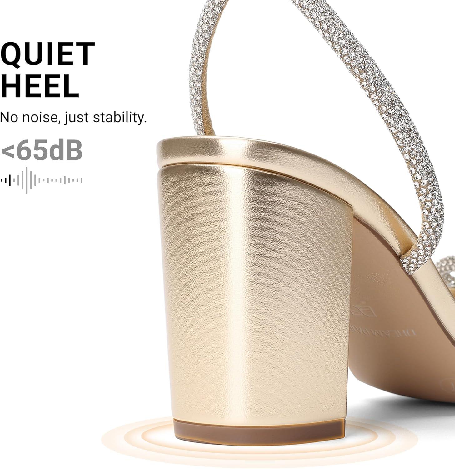 image:imageDREAM PAIRS Womens Bow Knot Chunky Block Heels Square Toe Slingback with Ankle Buckle Fashion Sandals Comfortable Dress Summer Shoes For Wedding Party Bridal PromLight Gold