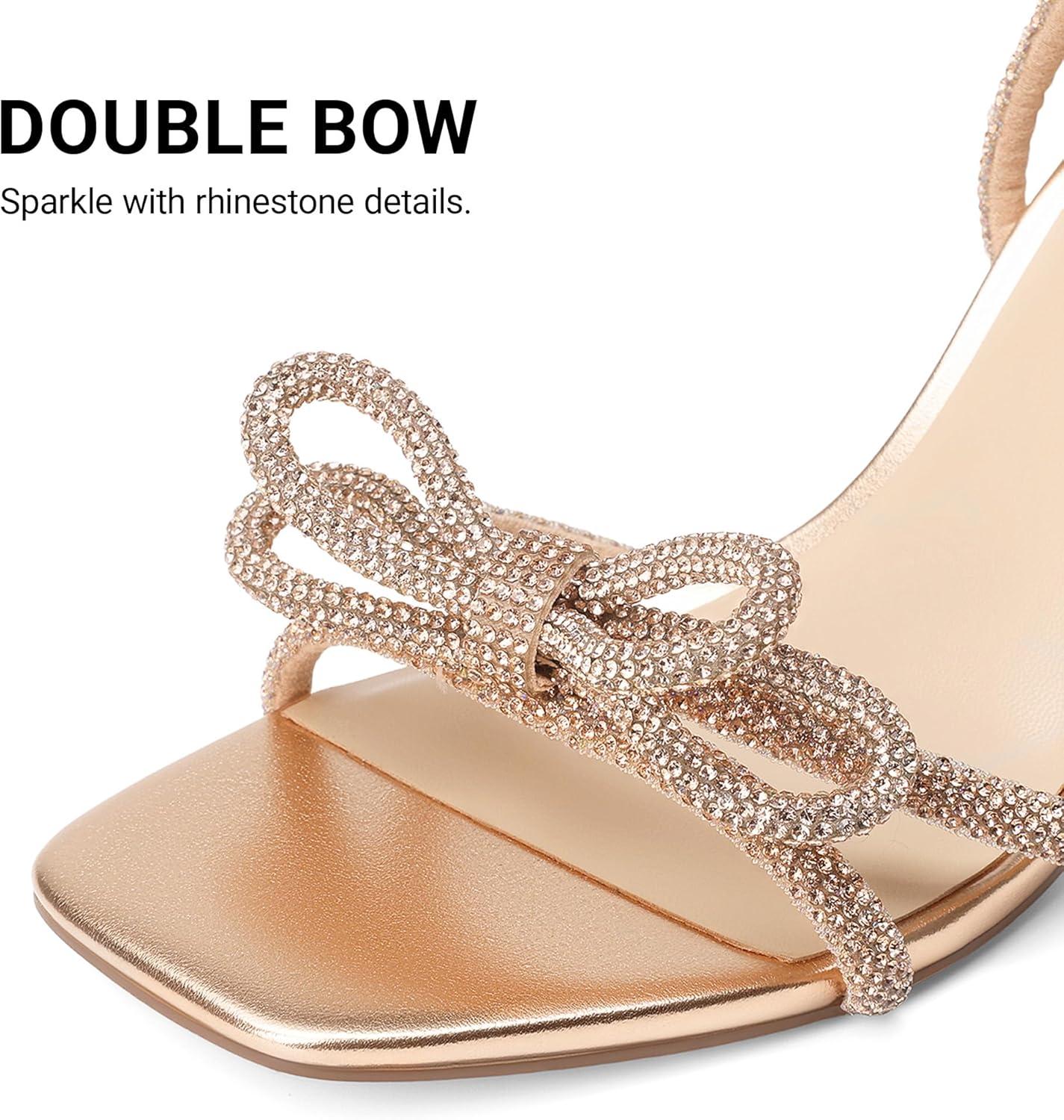image:imageDREAM PAIRS Womens Bow Knot Chunky Block Heels Square Toe Slingback with Ankle Buckle Fashion Sandals Comfortable Dress Summer Shoes For Wedding Party Bridal PromChampagne