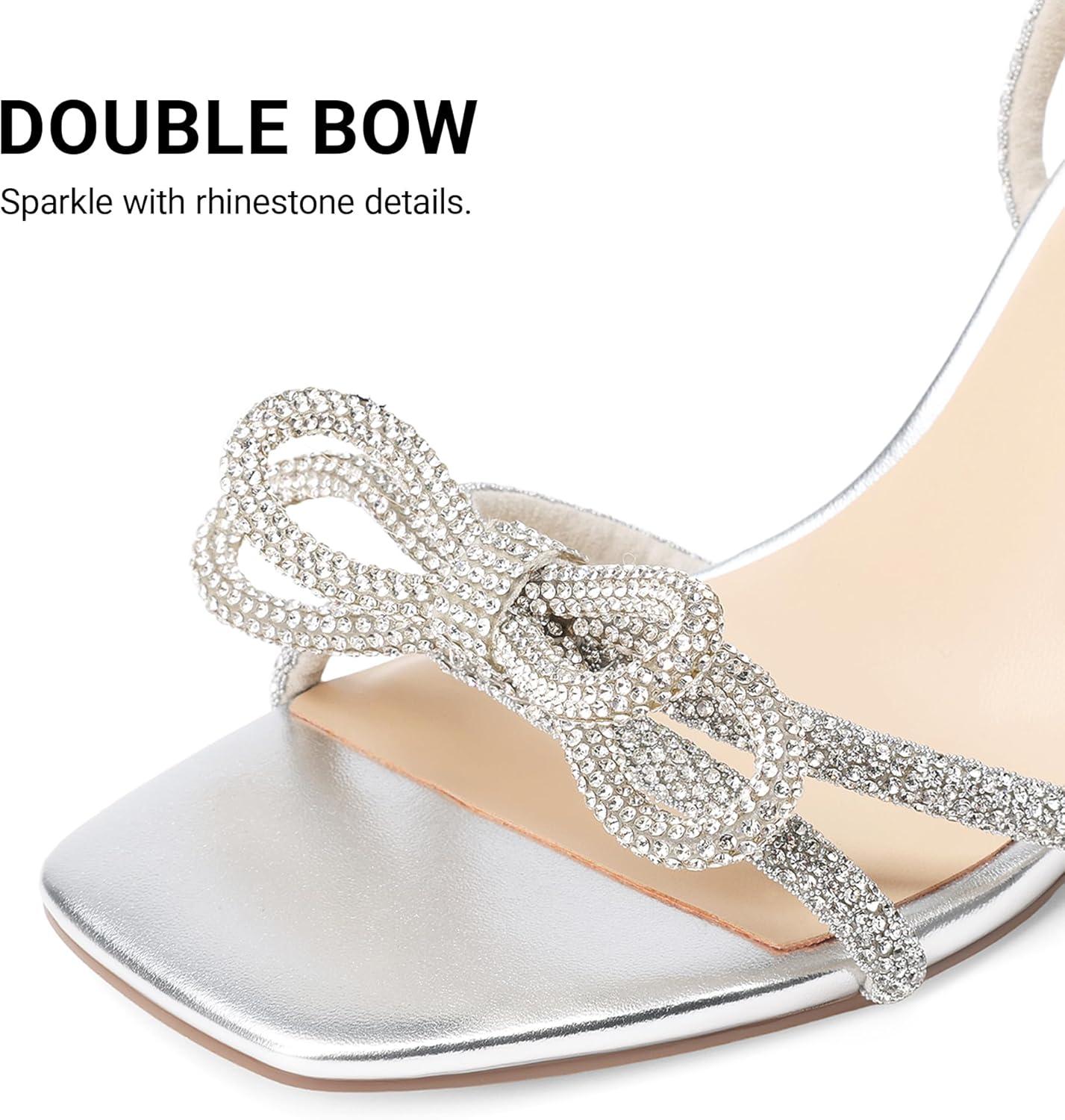 image:imageDREAM PAIRS Womens Bow Knot Chunky Block Heels Square Toe Slingback with Ankle Buckle Fashion Sandals Comfortable Dress Summer Shoes For Wedding Party Bridal PromSilver