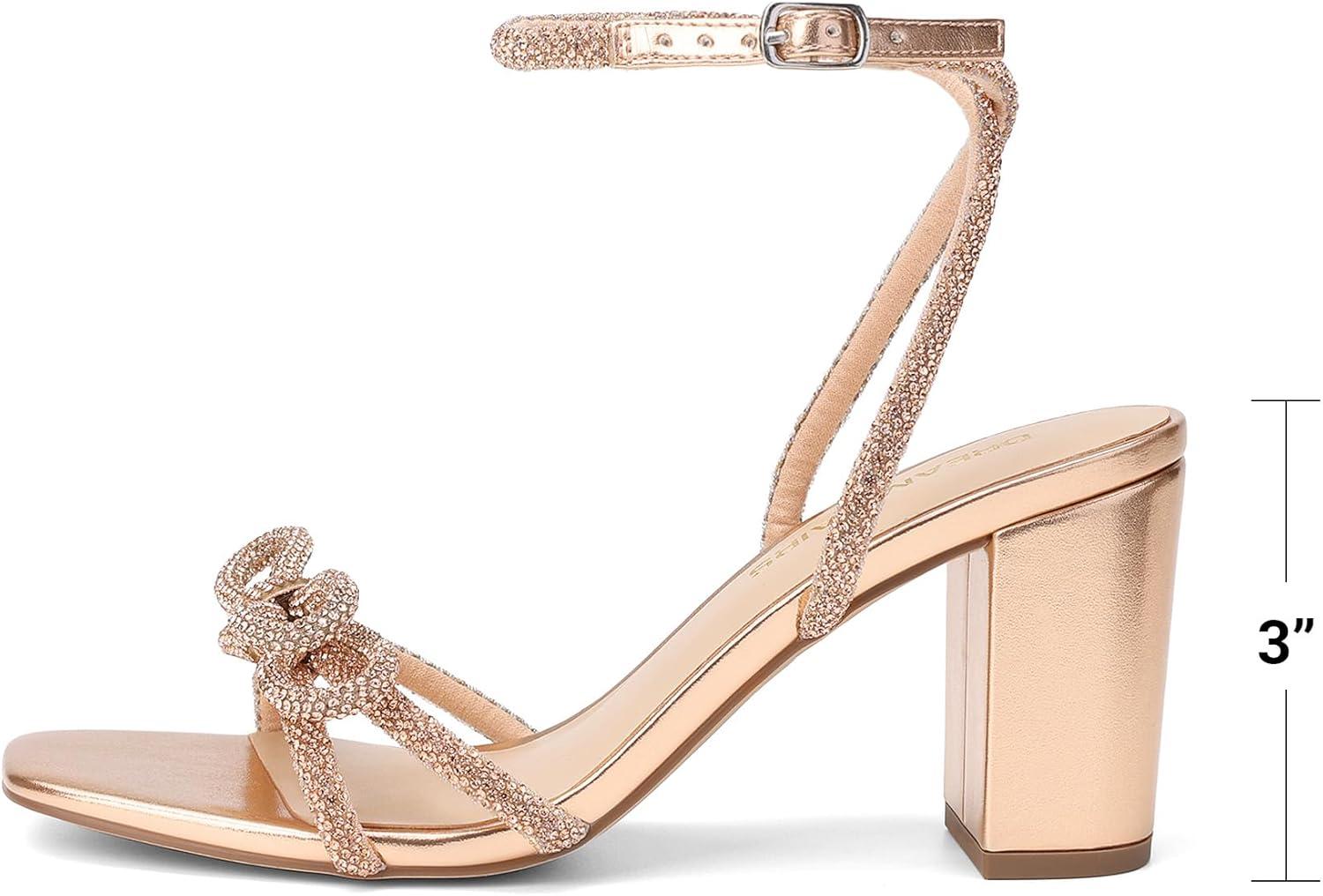 image:imageDREAM PAIRS Womens Bow Knot Chunky Block Heels Square Toe Slingback with Ankle Buckle Fashion Sandals Comfortable Dress Summer Shoes For Wedding Party Bridal PromChampagne