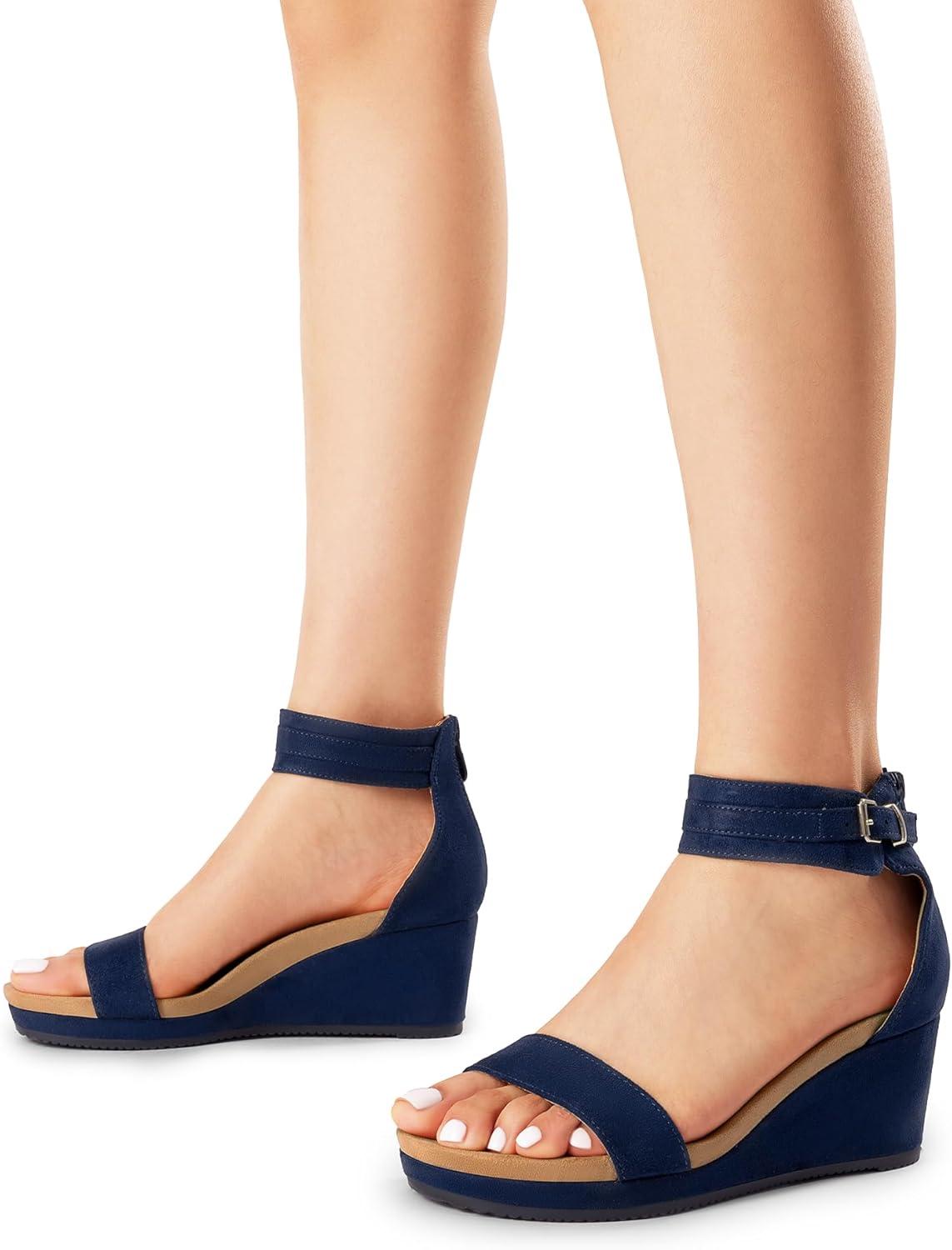 image:imageDREAM PAIRS Womens Open Toe Buckle Ankle Strap Platform Wedge Sandals Summer ShoesNavy