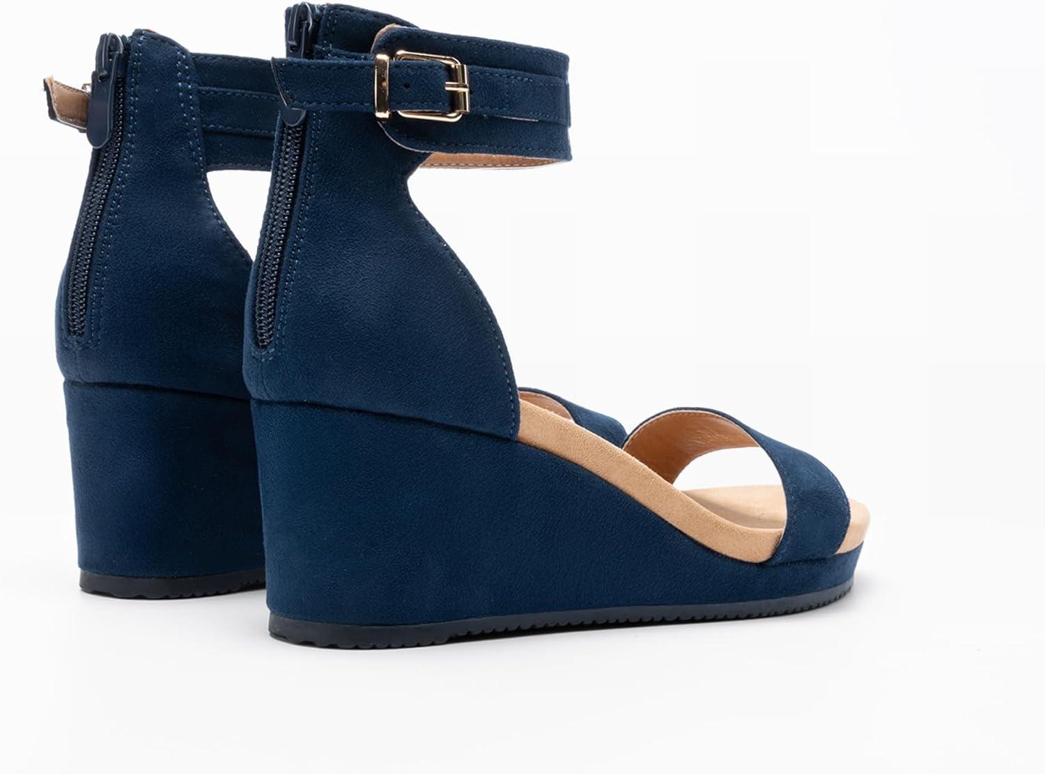 image:imageDREAM PAIRS Womens Open Toe Buckle Ankle Strap Platform Wedge Sandals Summer ShoesNavy
