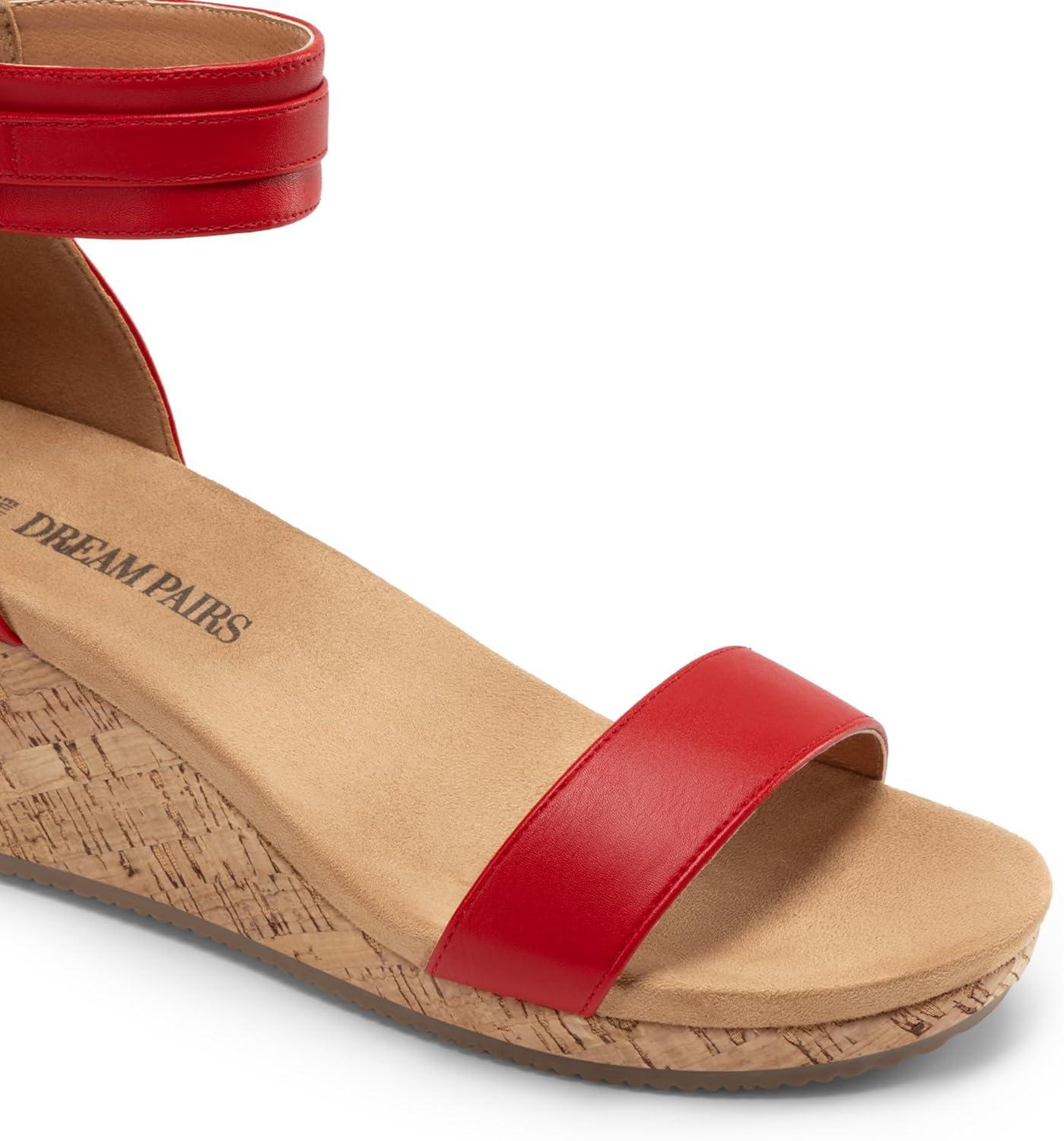 image:imageDREAM PAIRS Womens Open Toe Buckle Ankle Strap Platform Wedge Sandals Summer ShoesRed