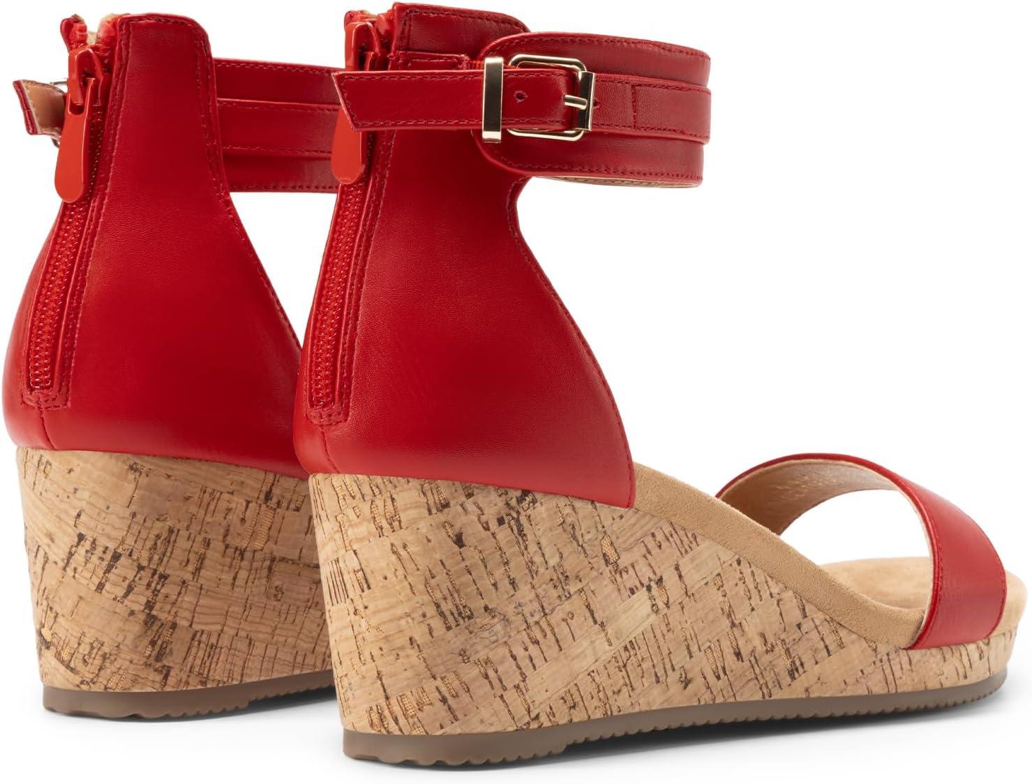 image:imageDREAM PAIRS Womens Open Toe Buckle Ankle Strap Platform Wedge Sandals Summer ShoesRed