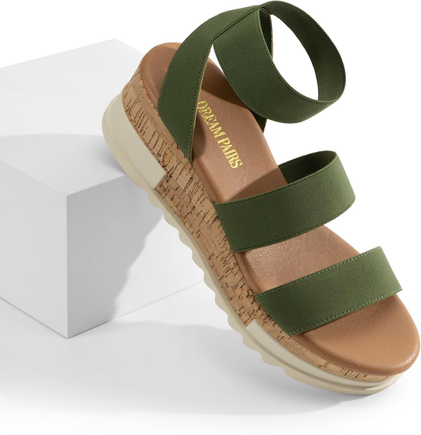 image:imageDREAM PAIRS Womens Open Toe Elastic Ankle Strap Casual Flatform Platform Wedges SandalsArmy Green