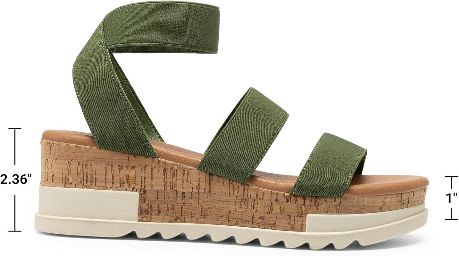 image:imageDREAM PAIRS Womens Open Toe Elastic Ankle Strap Casual Flatform Platform Wedges SandalsArmy Green