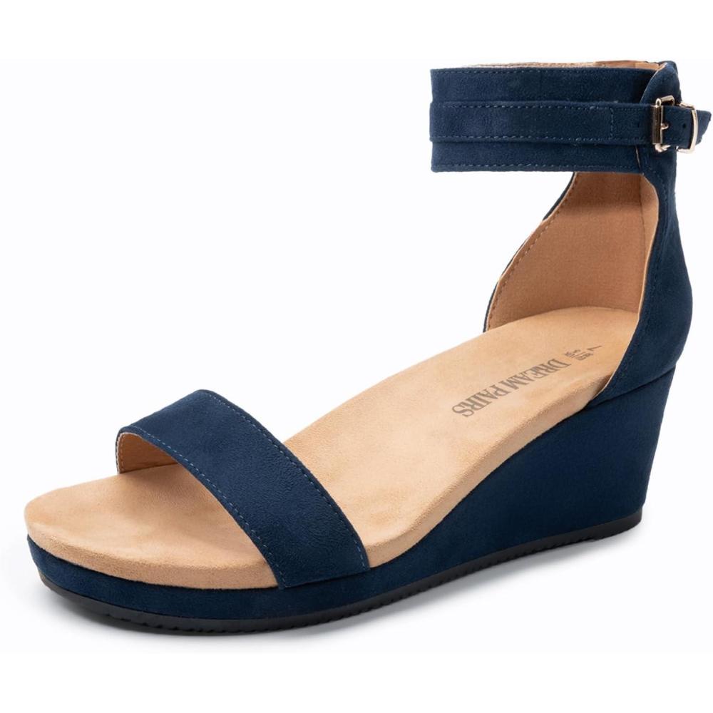image:imageDREAM PAIRS Womens Open Toe Buckle Ankle Strap Platform Wedge Sandals Summer ShoesNavy