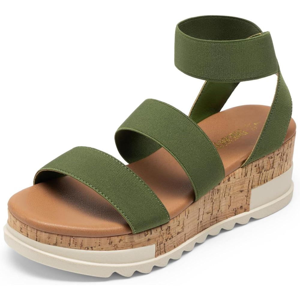 image:imageDREAM PAIRS Womens Open Toe Elastic Ankle Strap Casual Flatform Platform Wedges SandalsArmy Green