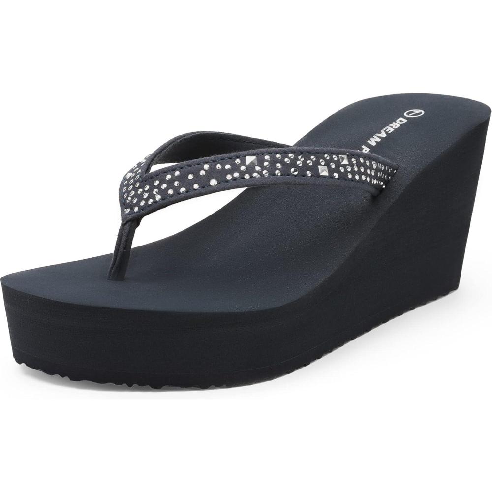 image:imageDREAM PAIRS Womens Platform Flip Flop Rhinestones Arch Support Comfortable Soft Cushion Wedge Flip Flops Summer Thong SandalsNavy Blue