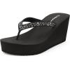 DREAM PAIRS Women’s Platform Flip Flop Rhinestones Arch Support Comfortable Soft Cushion Wedge Flip Flops Summer Thong Sandals(Black)