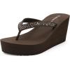 DREAM PAIRS Women’s Platform Flip Flop Rhinestones Arch Support Comfortable Soft Cushion Wedge Flip Flops Summer Thong Sandals(Brown)