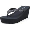 DREAM PAIRS Women’s Platform Flip Flop Rhinestones Arch Support Comfortable Soft Cushion Wedge Flip Flops Summer Thong Sandals(Navy Blue)